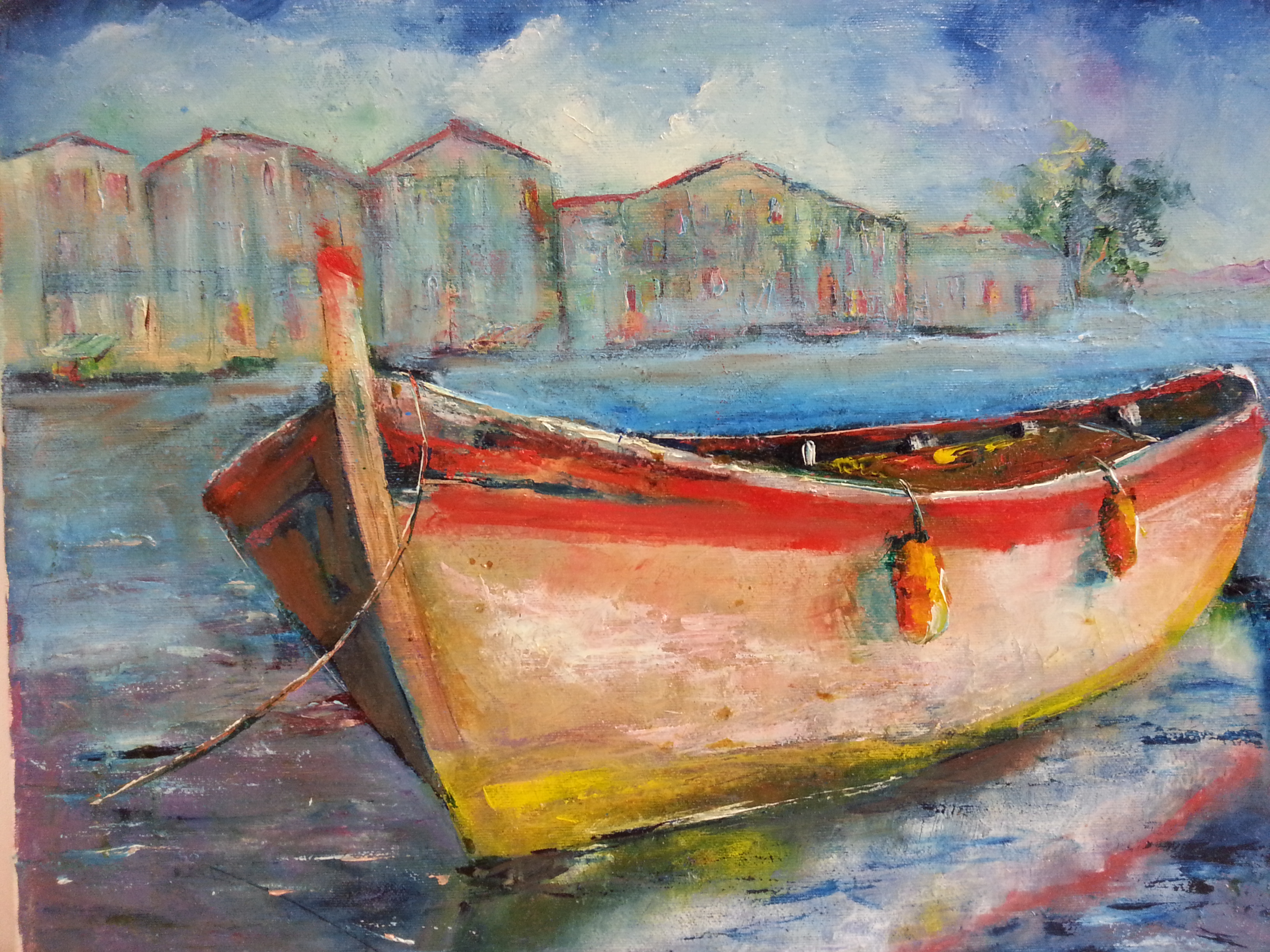 Peinture de l'artiste peintre Adèle liva, le titre de l'oeuvre est : bateau en mer